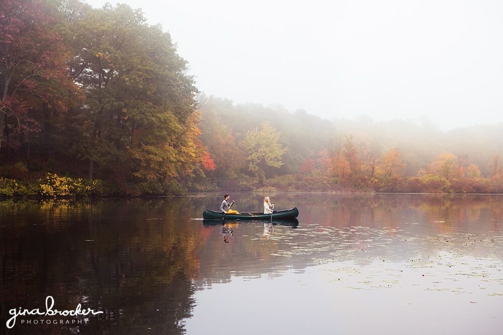 fall canon engagement session A couple take a canoe trip in the charles river during their fall engagement session.