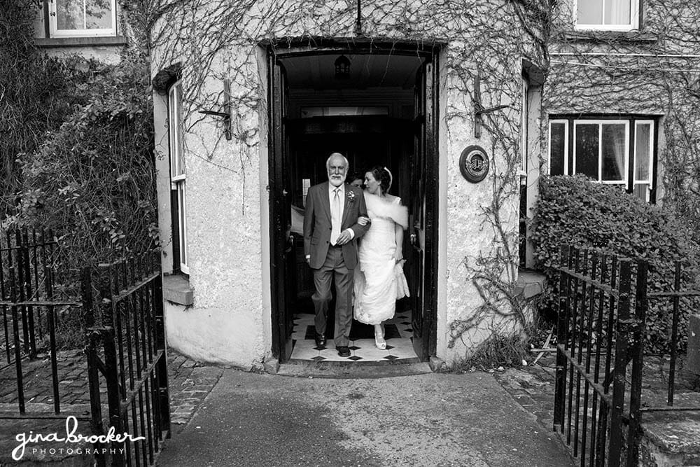 Bride walking to ceremony with father Bride walking to ceremony with her father