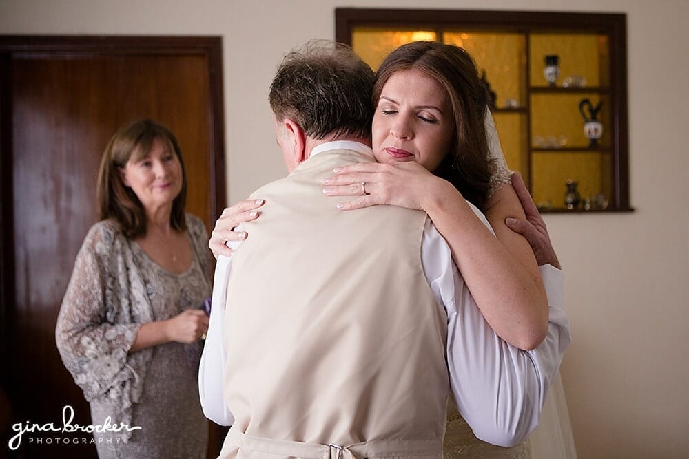 Bride Hugging Her Dad Father Daughter Hug Boston Wedding Photographer