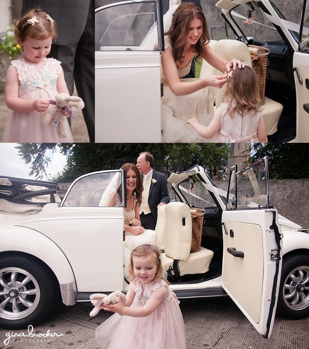 VW Wedding Car Flower Girls with Bunny Wedding Car Flower Girls Boston Wedding Photographer