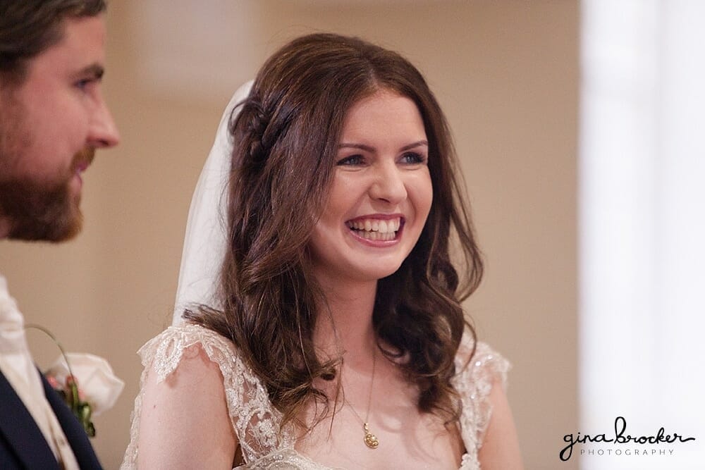 Bride smiling during ceremony Bride Ceremony Boston Wedding Photographer