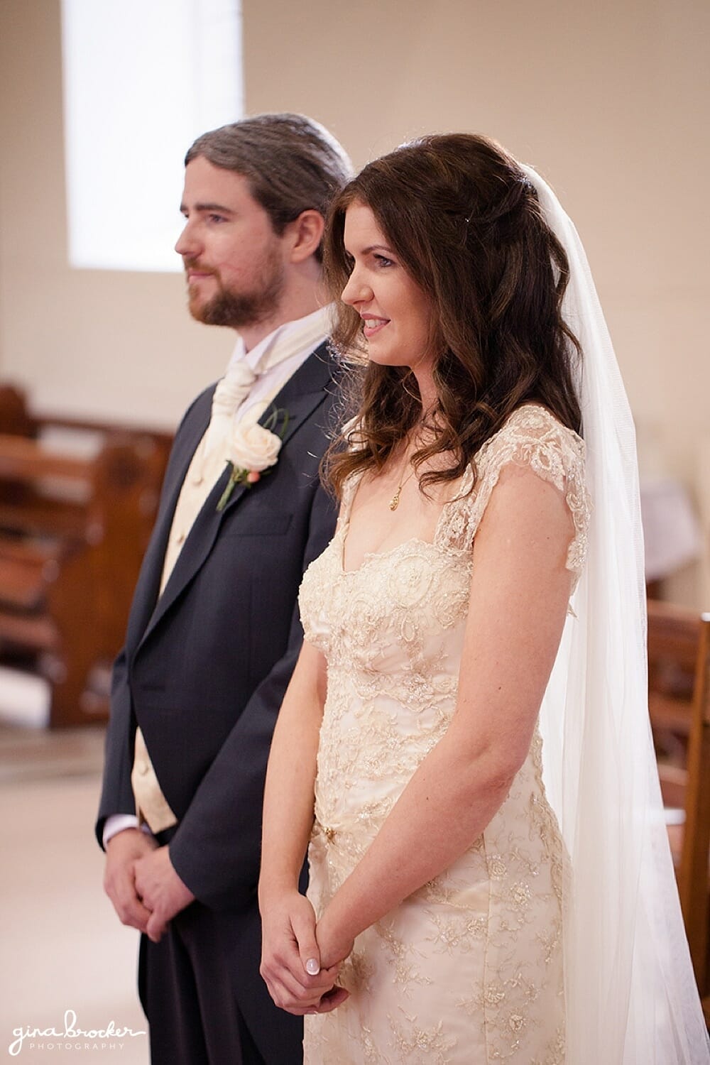 Bride and Groom in Church Church Ceremony Boston Wedding Photographer
