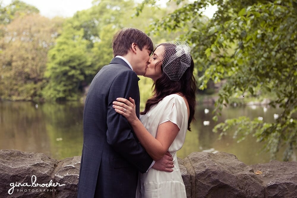 Bride and Groom Kiss in the Park
