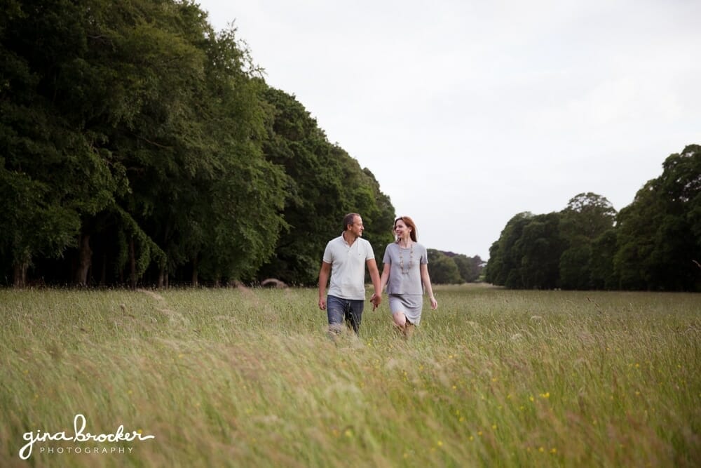 Engagement Session in Field Walking in the field during engagement session