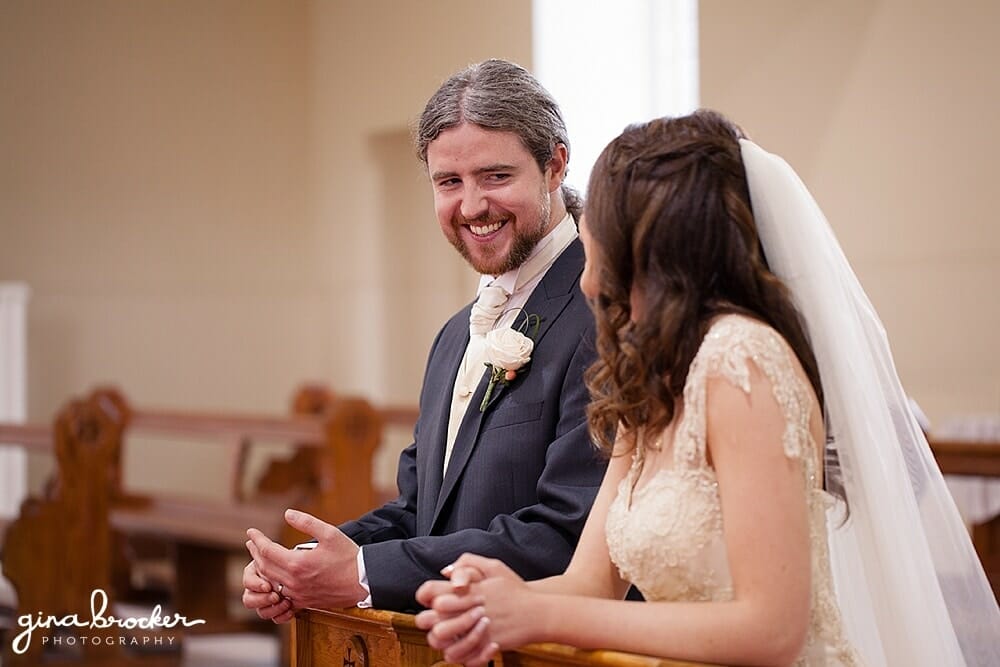 Bride and Groom during Wedding Ceremony Church Ceremony Boston Wedding Photographer