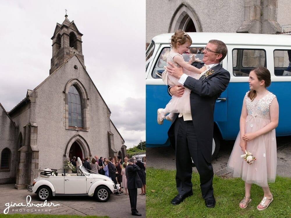 Church Wedding Flower Girl with Father Church Wedding VW Beatle Bus Boston Wedding Photographer