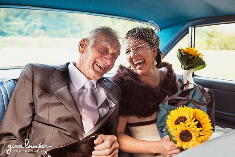 Bride and Grandfather in Cadillac on the way to the Church