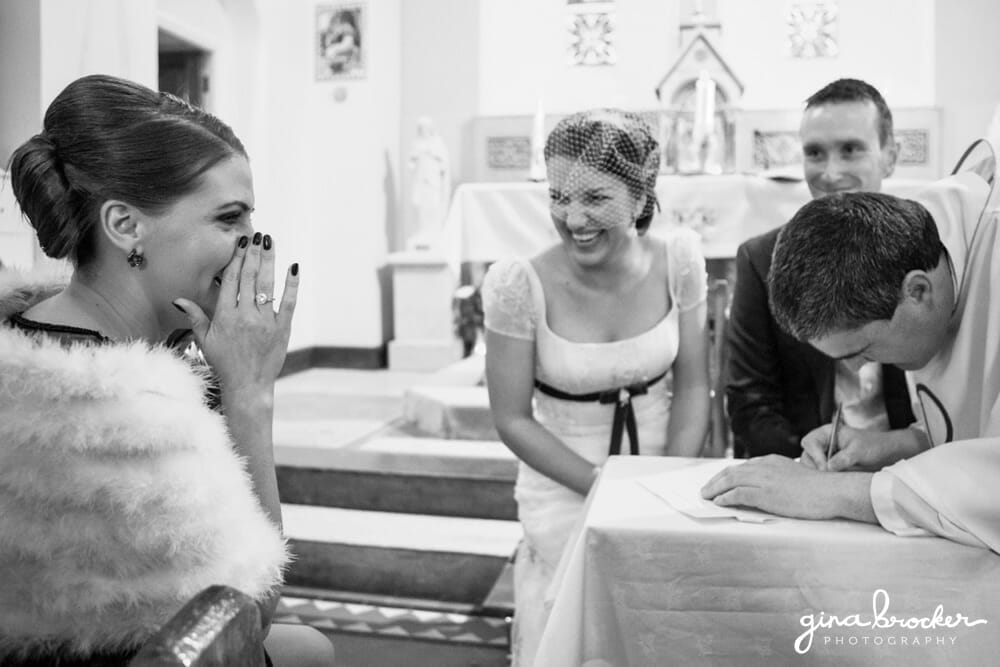 Bridesmaid and Bride Laughing At Wedding Candid Wedding Photography