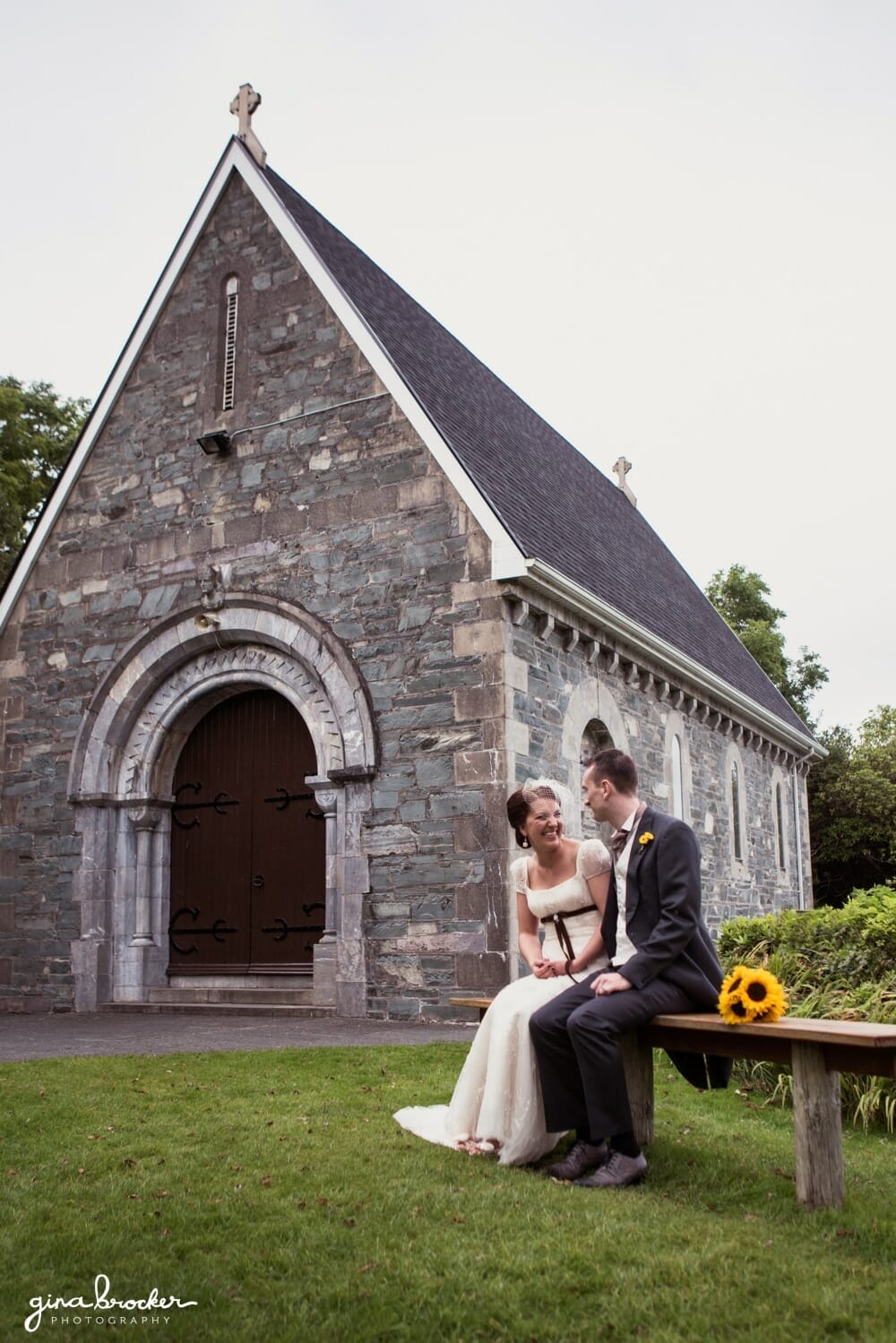 Sweet Bride and Groom Portraits Outside Church