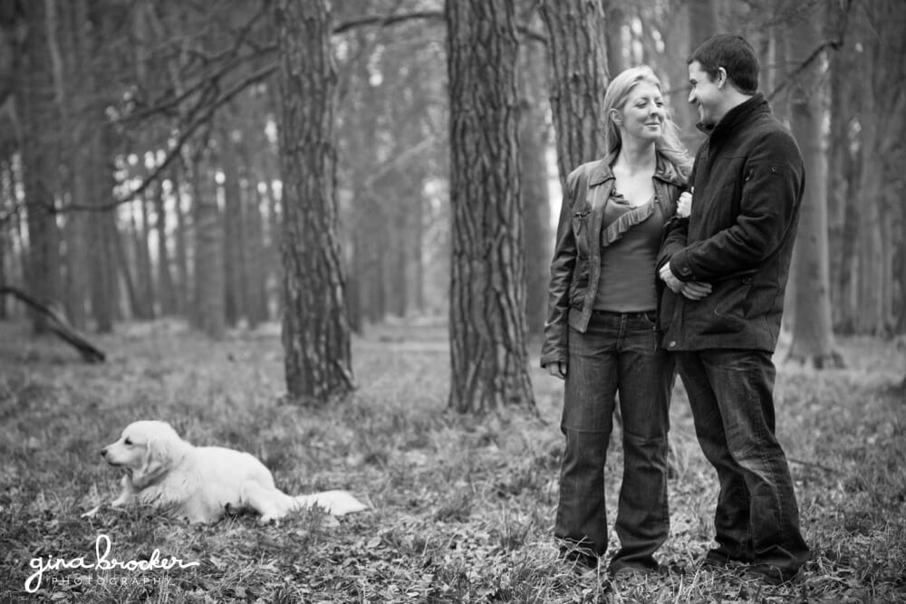Engagement in Woods with Dog Relaxed Woodsy Engagement with Dog in Boston