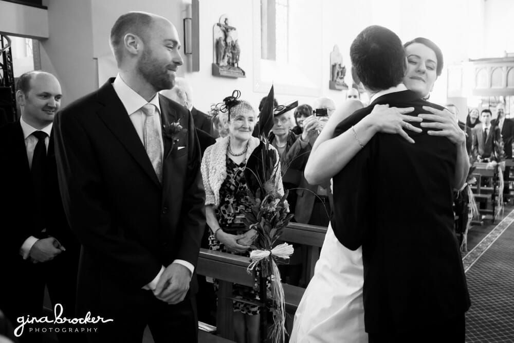Bride hugging Father 18.Relaxed.Rustic.Wedding.Ceremony