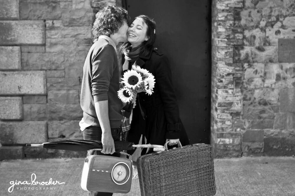 couple meet in Boston for a rustic picnic love story session