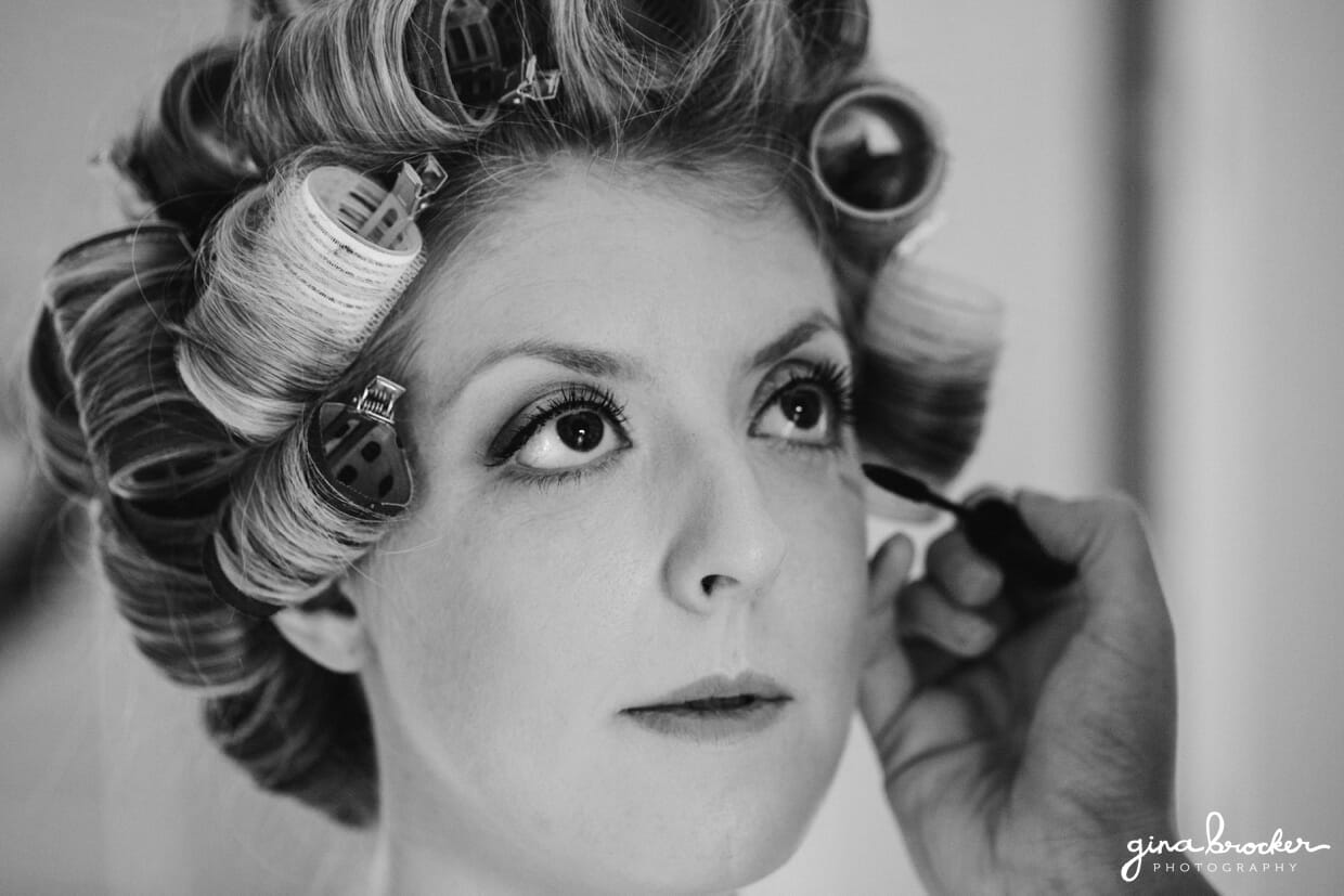 03.classic-vintage-bridal-makeup Bride getting her classic vintage wedding makeup done