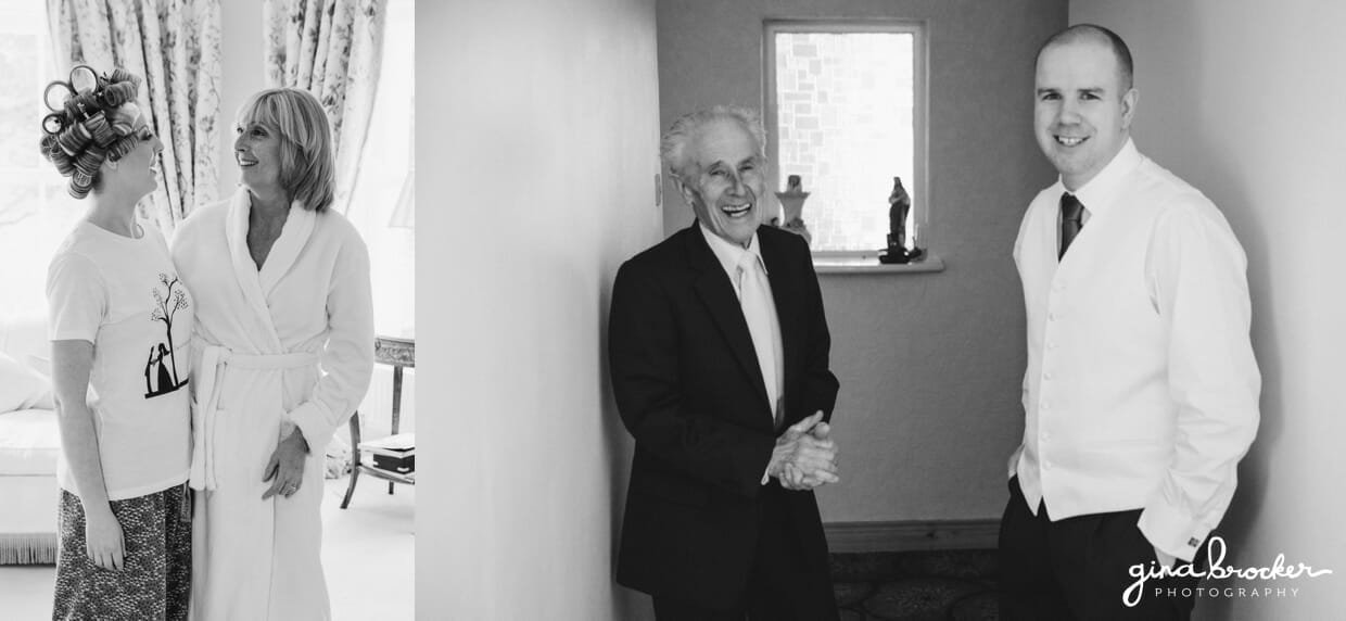 photojournalistic-getting-ready-photo bride and mother hug on the morning of the classic vintage wedding