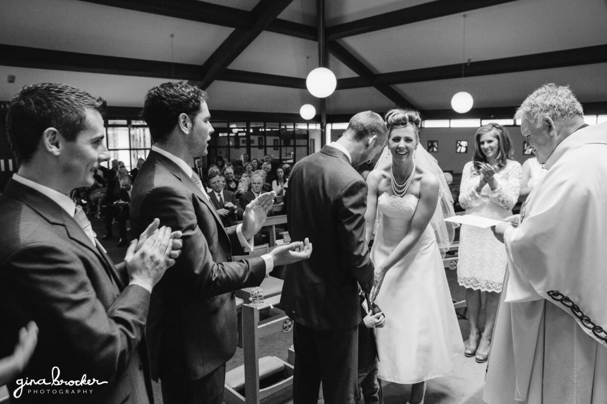 All the guest clap after the bride and groom are announced husband and wife