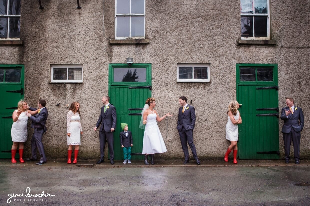 A fun photograph of a retro wedding party