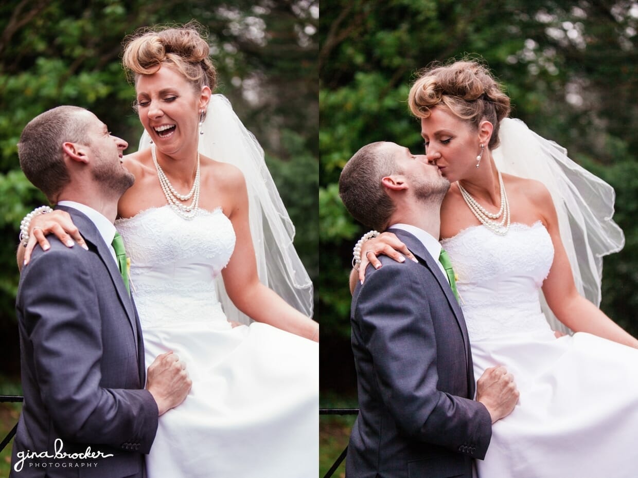 A fun and sweet portrait of retro bride and groom 