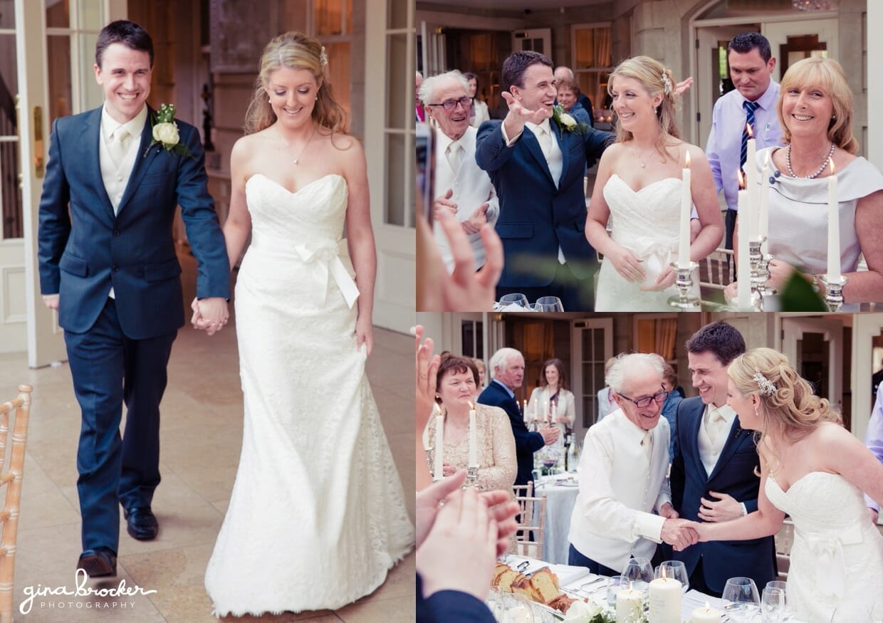 The bride and groom make a fantastic entrance during their wedding reception