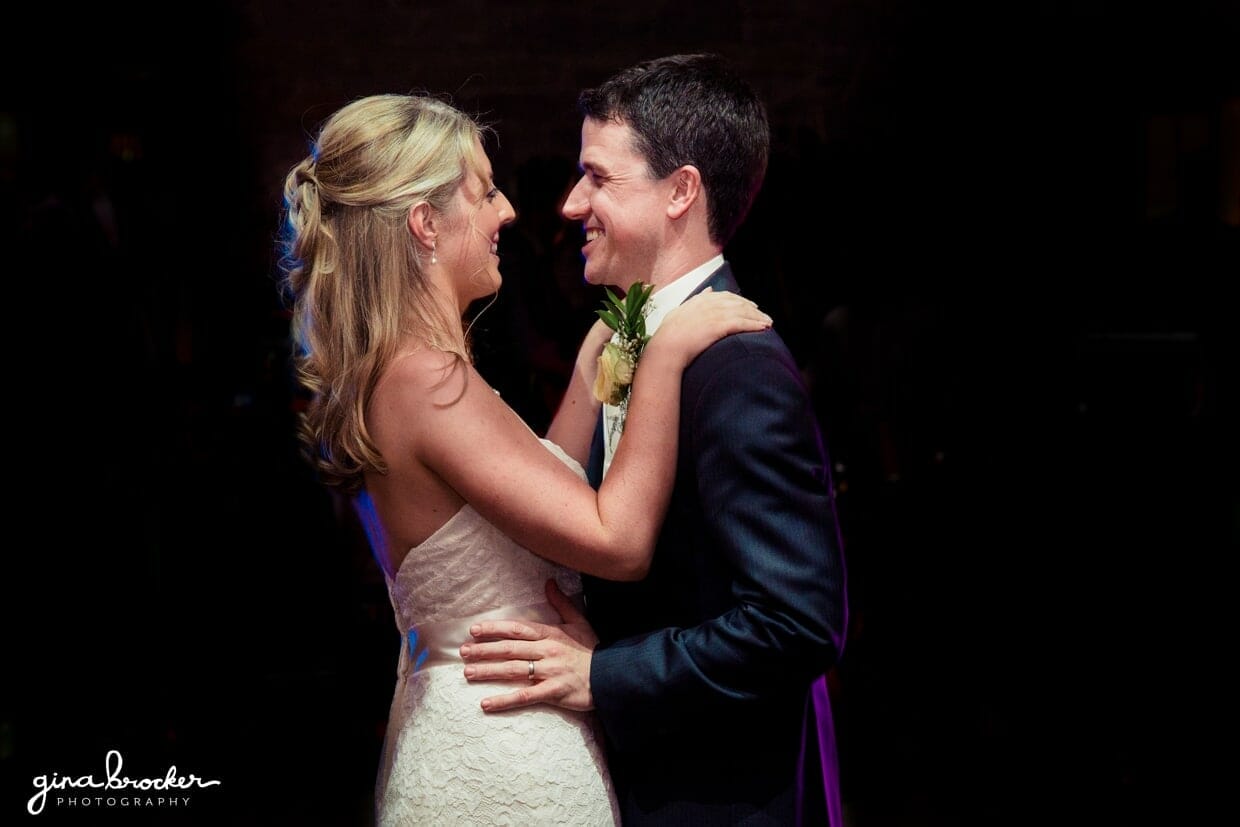 sweet-first-dance The bride and groom share a sweet first dance at their classic vintage wedding