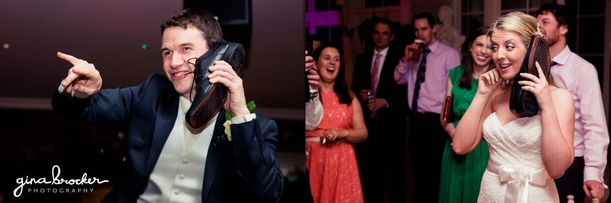 fun-wedding-dance-party The groom reenacts a special memory for him and his bride during their fun wedding dance party