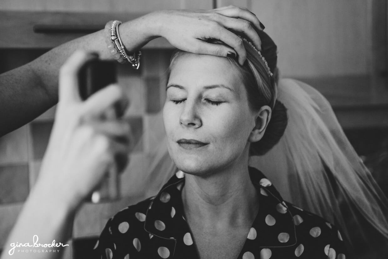 01.Bridal.Makeup.Wedding.Morning Bride gets makeup done on the morning of her vintage inspired wedding