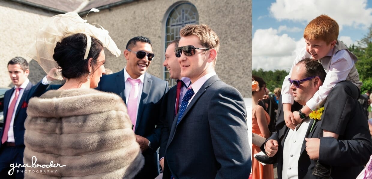 Candid photographs of guest outside the church after an intimate religious wedding ceremony