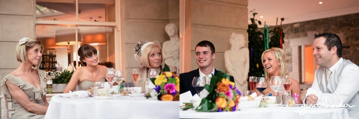 The guest smile and laugh during the personal wedding speeches