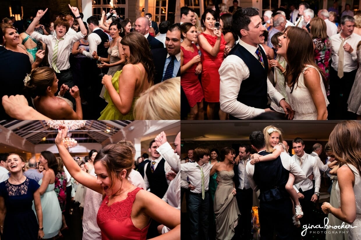 The bride and groom dance with their guest during their elegant and colorful wedding