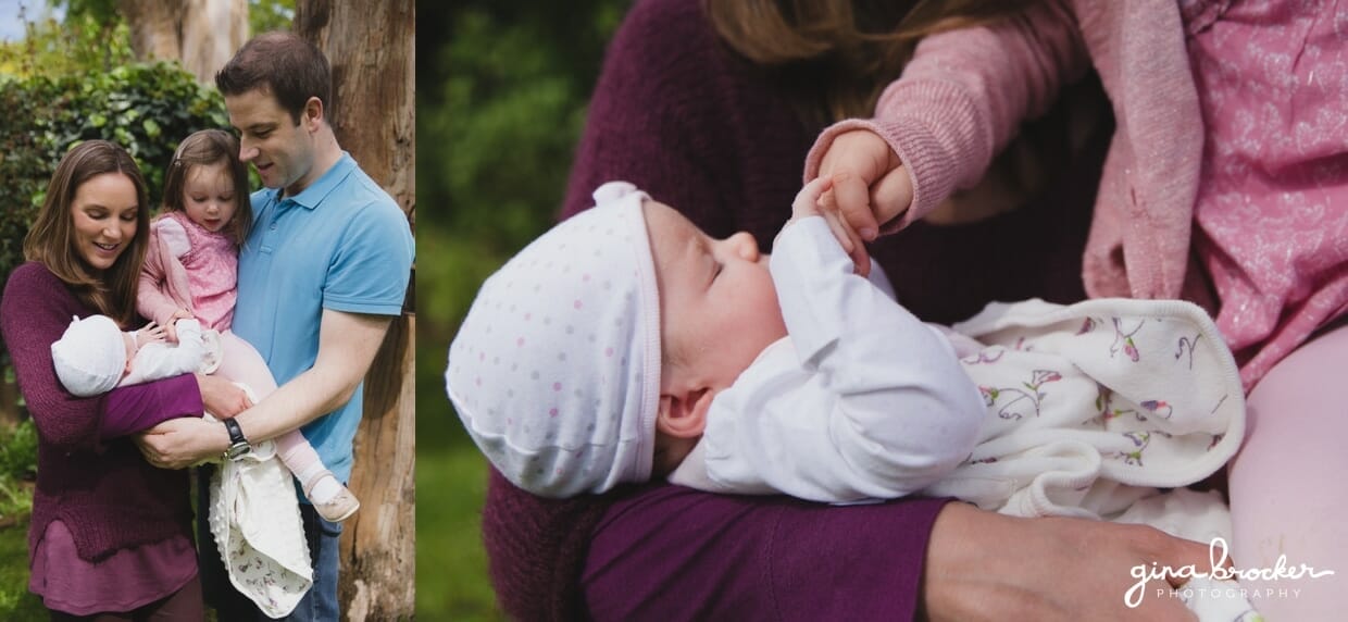 Candid family photographs with baby during a Boston portrait session