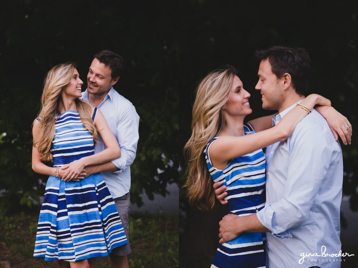 A sweet portrait of a couple holding one another during their picnic engagement session at prospect park in brooklyn, new york
