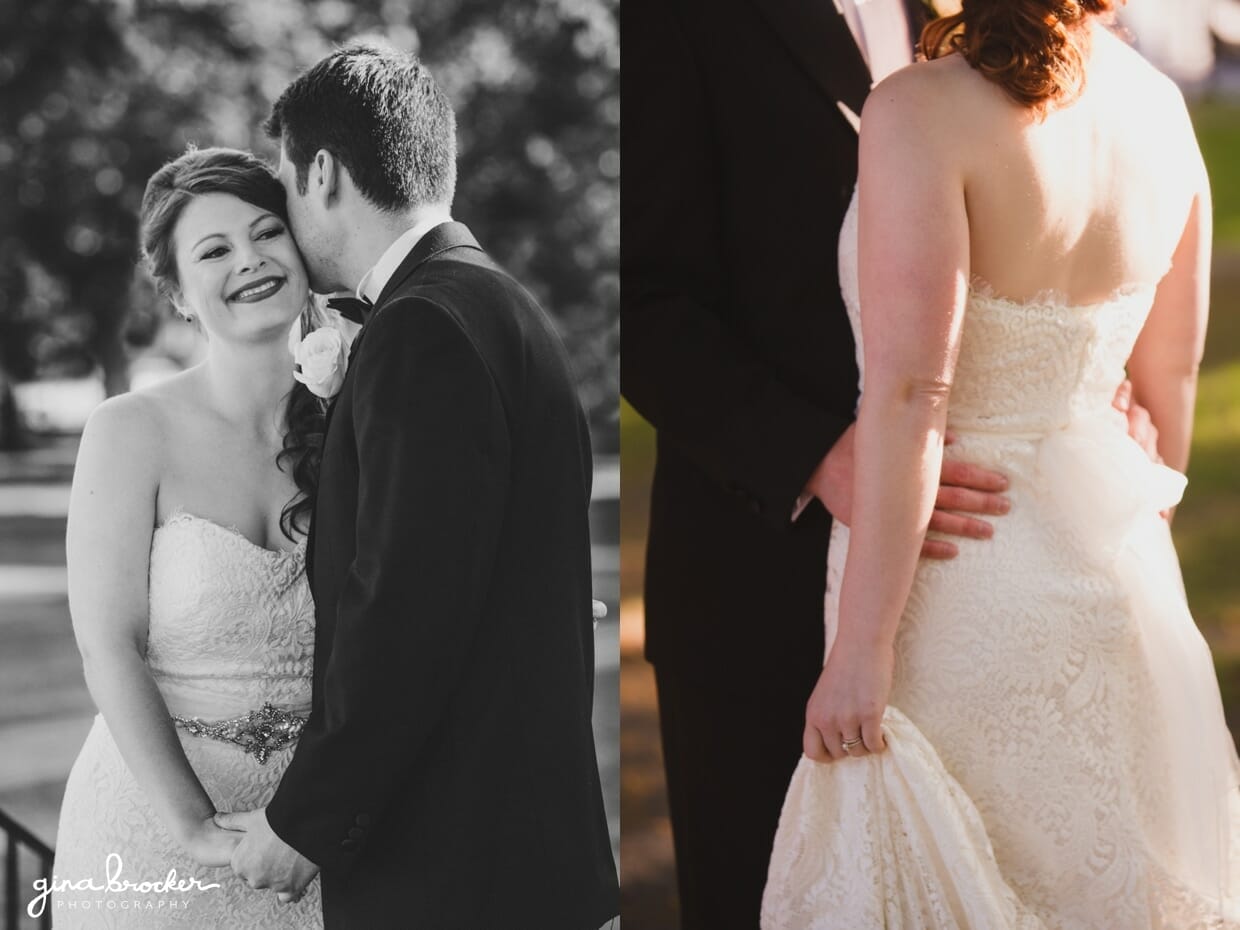 Sweet and natural portrait of a vintage inspired bride and groom in Salem Common during their wedding at Hawthorne Hotel