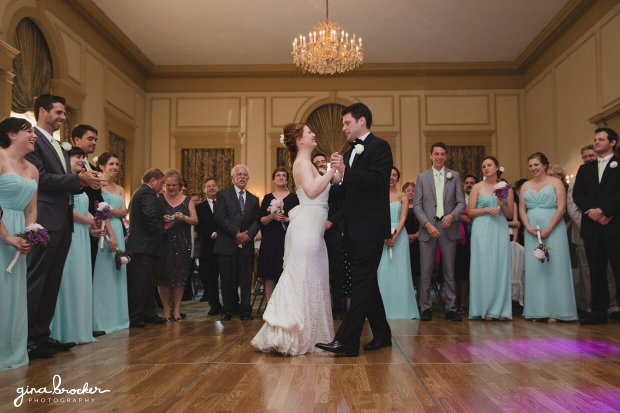 The first dance of a bride and groom at the Hawthorne Hotel in Salem, Massachusetts
