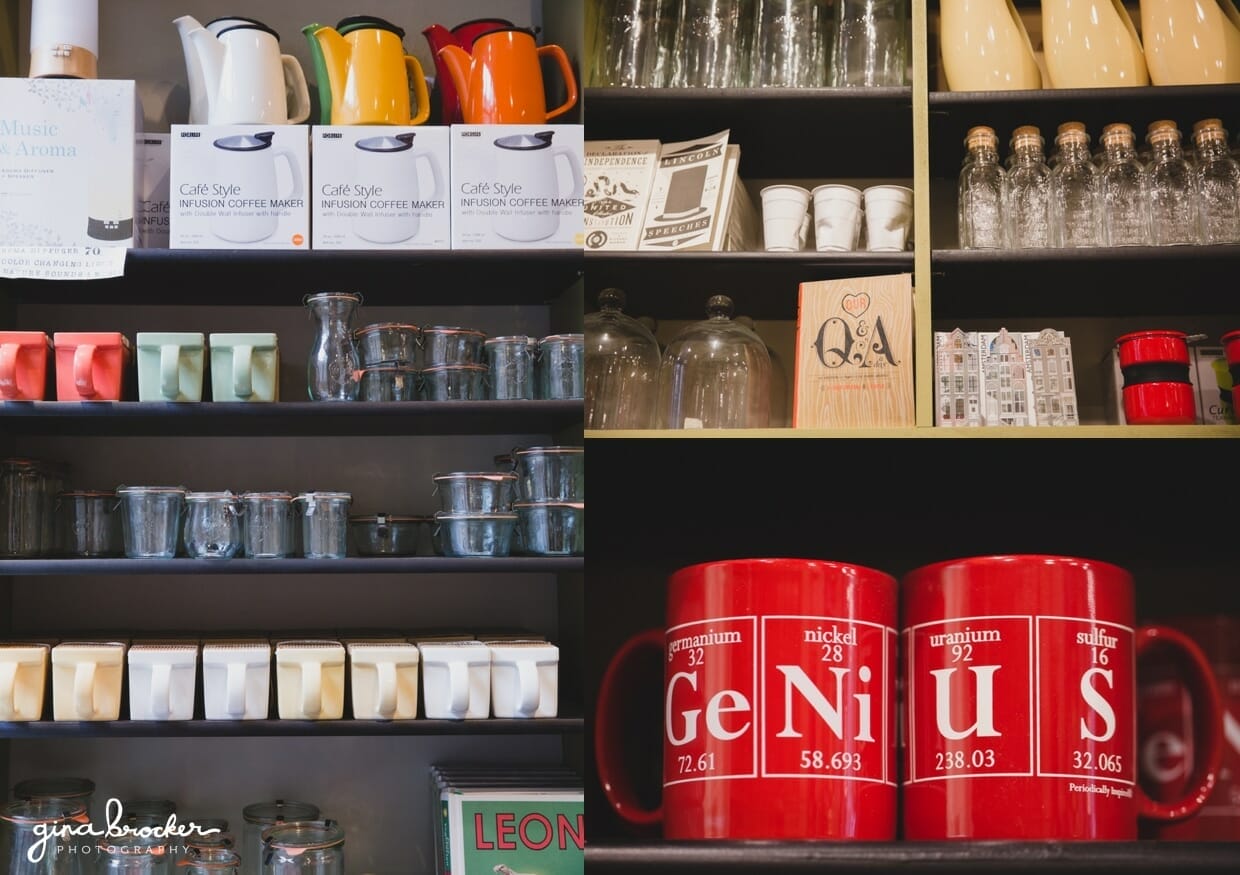 A great assortment of cleverly designed coffee makers, jugs, mugs and jars are available at Black Ink, a wonderful gift shop in Beacon Hill