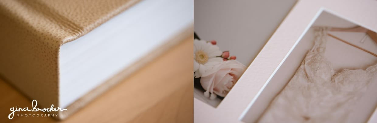 A premium leather album with bespoke mat pages