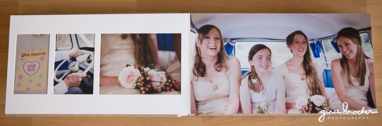 A premium wedding album that combines bespoke mat pages with flushmount pages for unique design