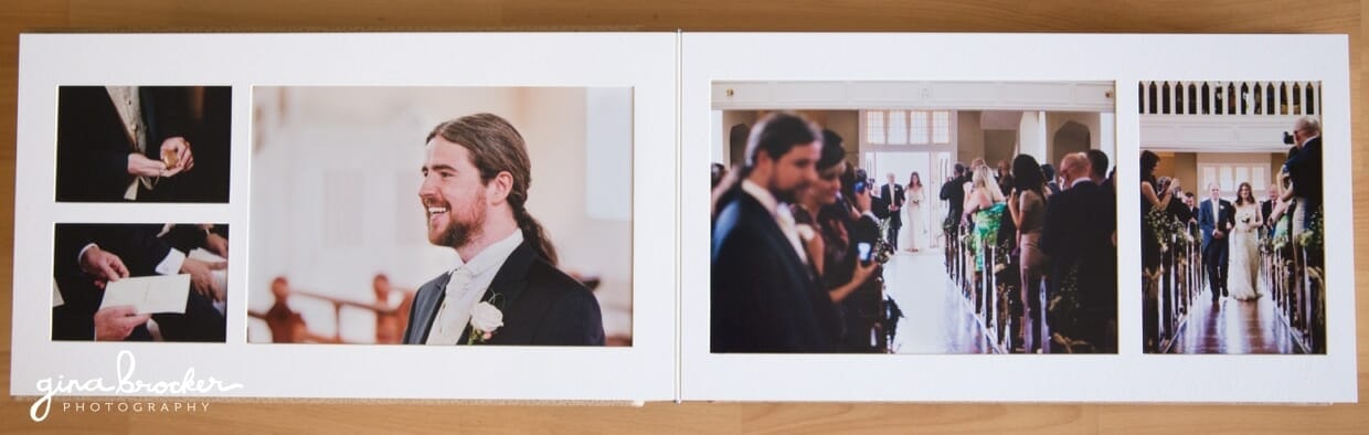 A premium wedding album with bespoke mat pages