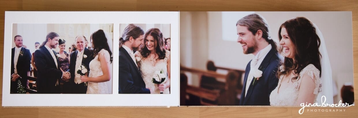 A wedding album that combines flushmount and mat pages for classic and modern look