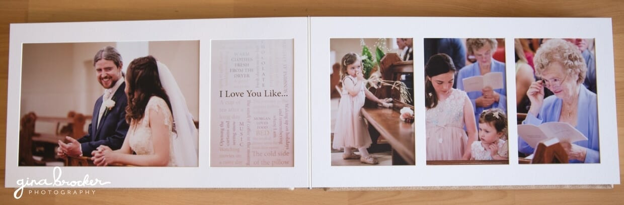A premium wedding album with bespoke mat pages
