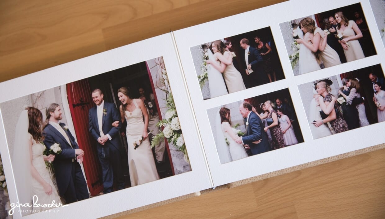 A signature wedding album with bespoke mat pages