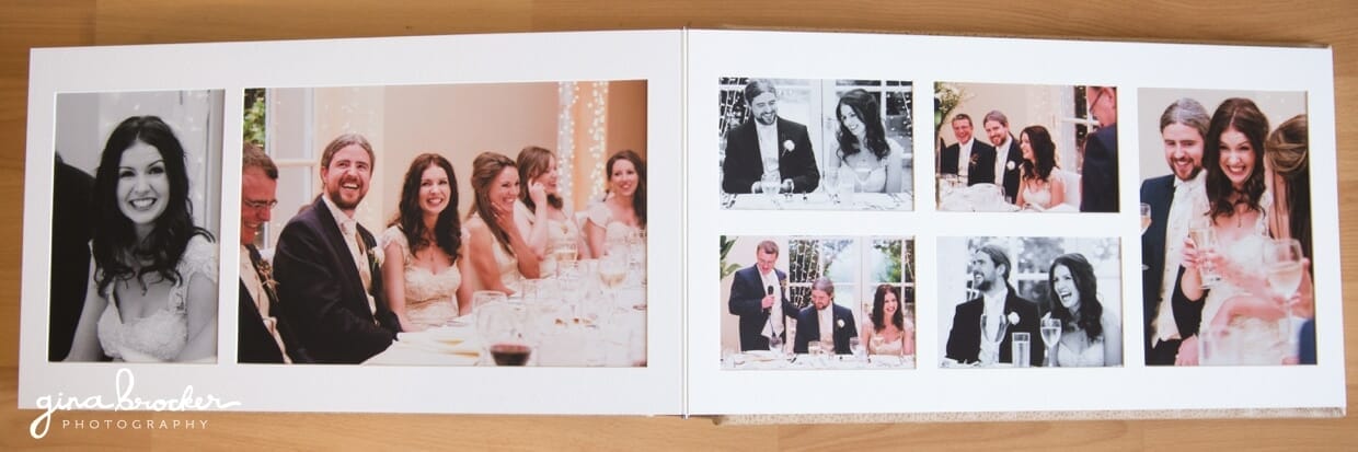 A premium wedding album with bespoke mat pages