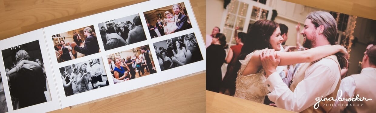 A premium wedding album that combines bespoke mat pages with flushmount pages for the best of both worlds