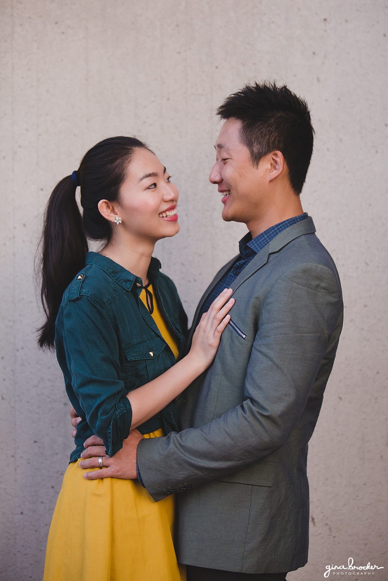 A sweet portrait of a happy couple during their Boston Engagement Session at the Christian Science Center