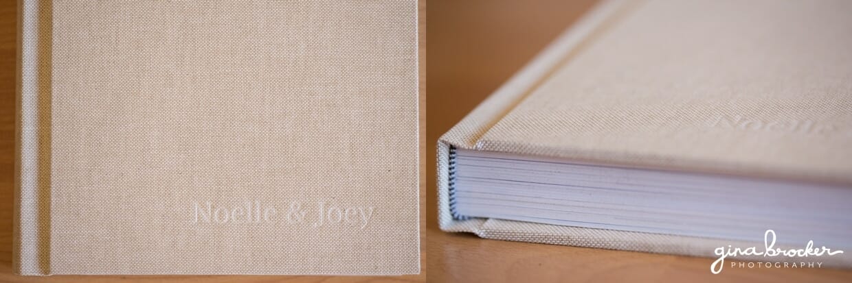 A high quality custom photo guest book with linen cover and embossing 