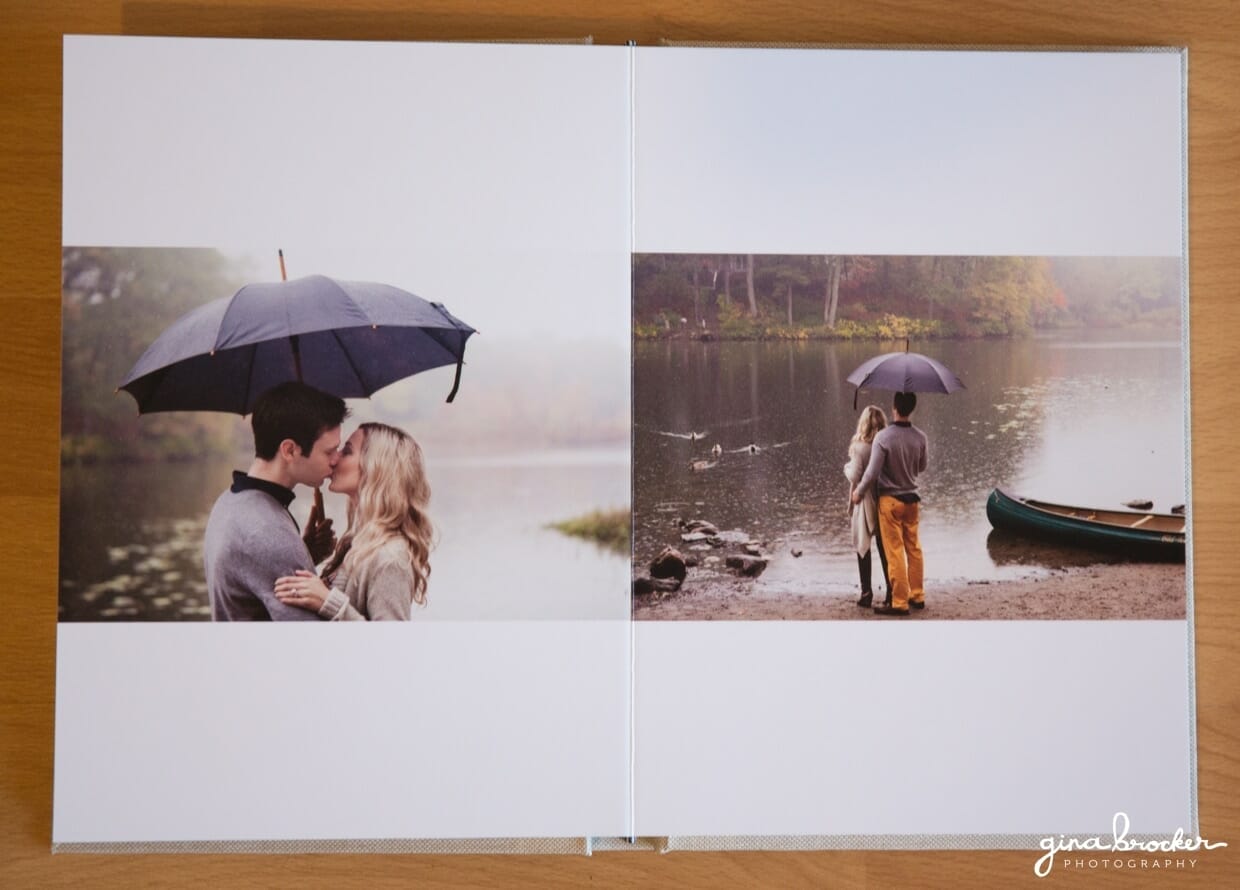 Engagement photographs make a beautiful custom photo guest book for weddings
