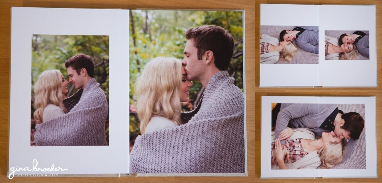 A personal wedding guest book that features engagement photographs