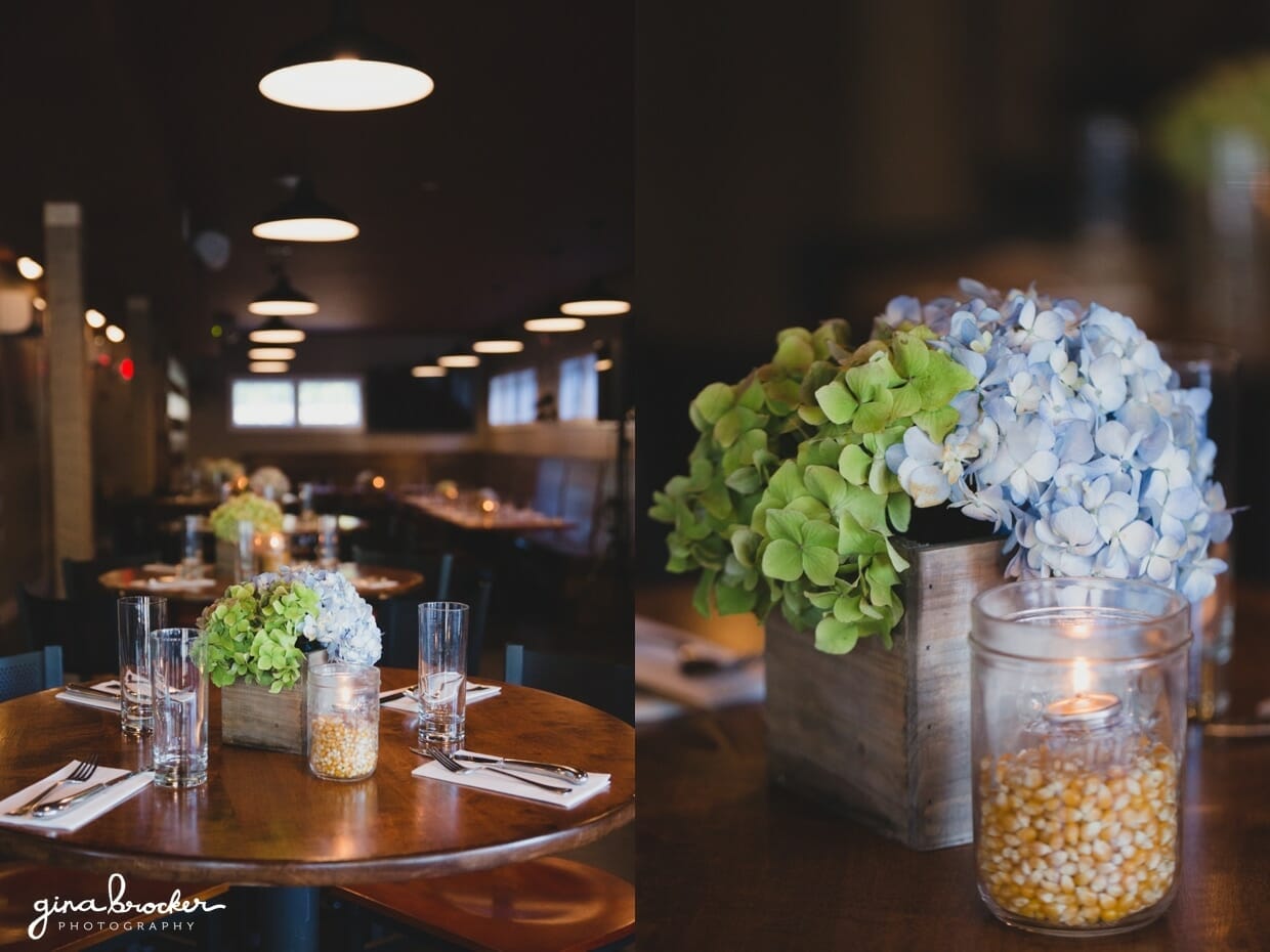 Rustic wedding rehearsal dinner decor at back yard bbq in Nantucket, Massachusetts