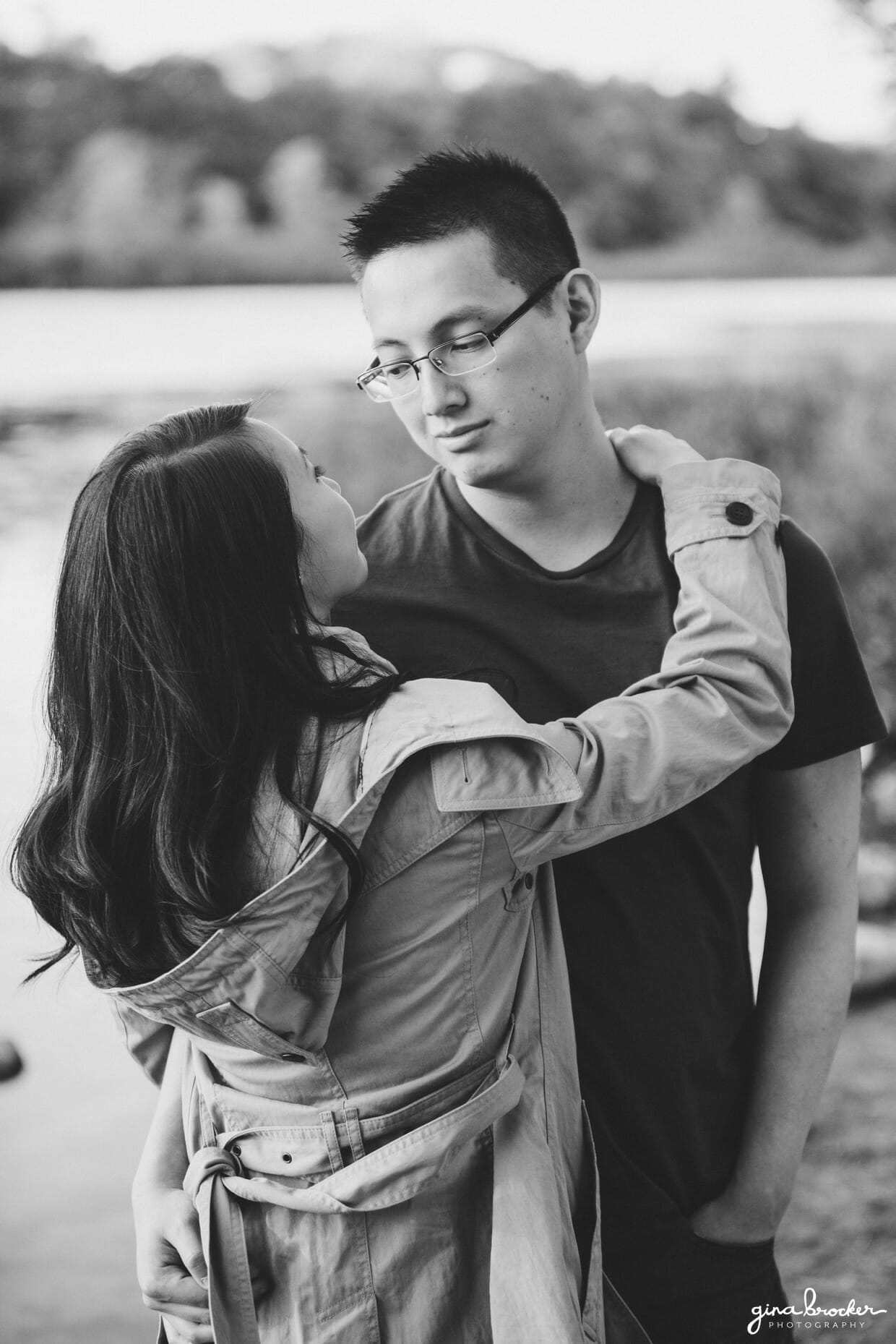 A sweet portrait of a couple along the charles river during their fall engagement session in boston