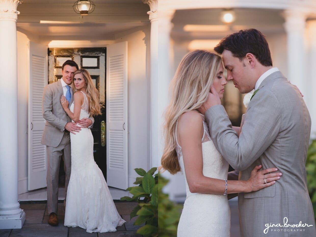 Romantic sunset portraits of the bride and groom during their Westmoor Cub wedding in Nantucket, Massachusetts