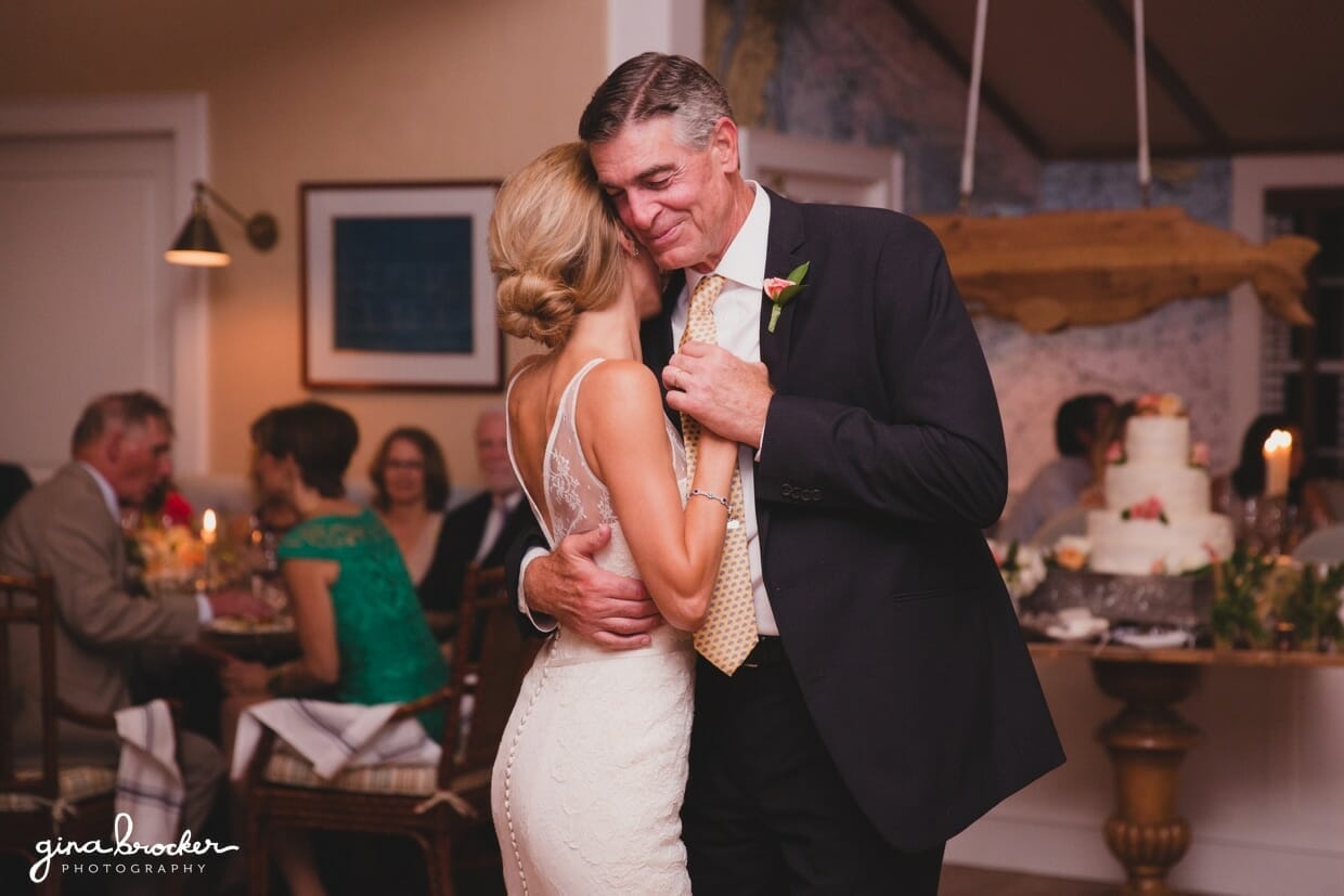 A sweet photograph of the father daughter dance during a Nantucket Wedding at the Westmoor Club