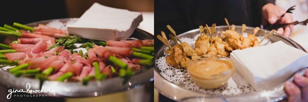 Details of the cocktail hour food at a classic and elegant Boston wedding